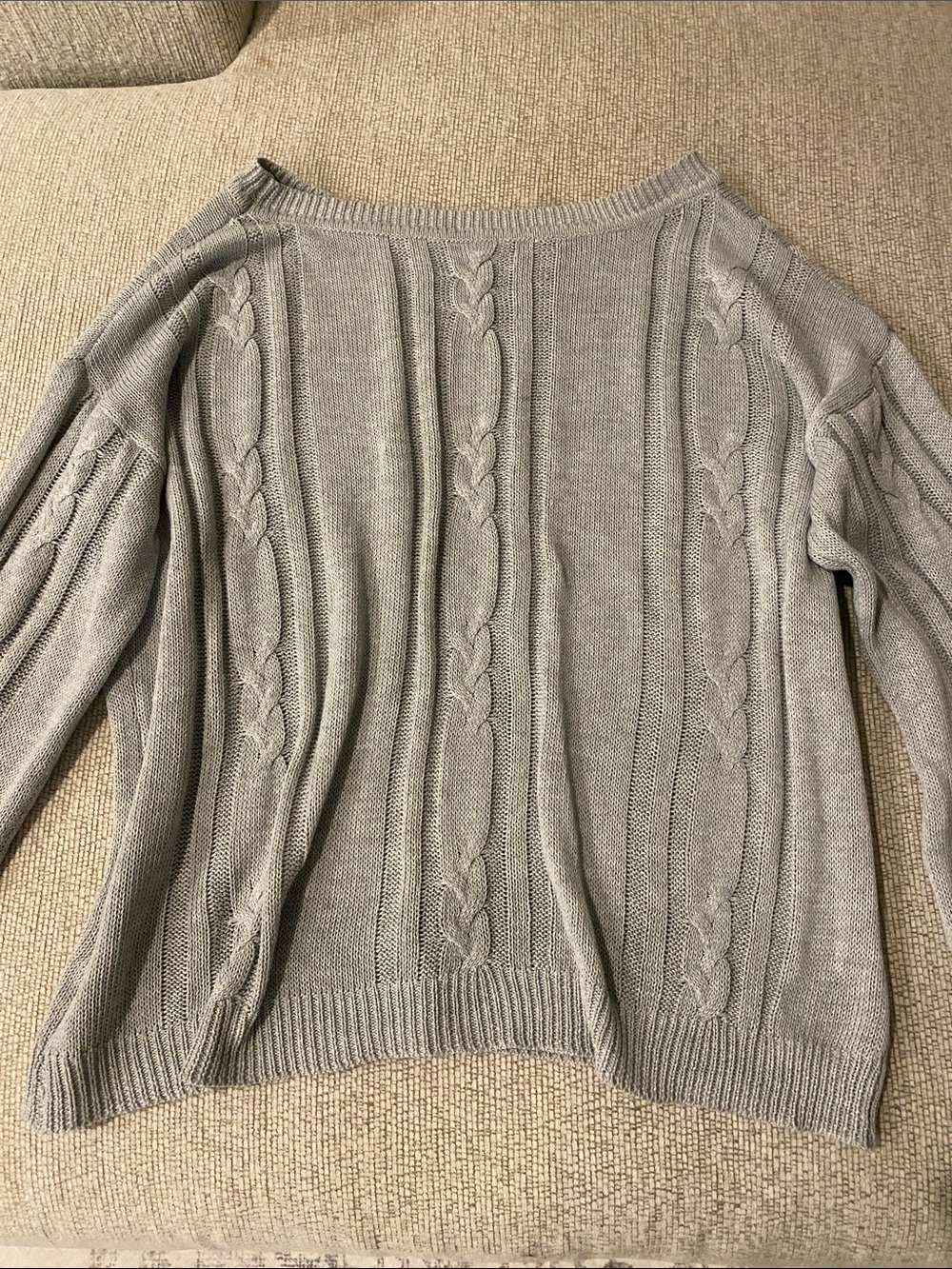 SHEIN Light Gray Cable-Knit Off-Shoulder Sweater
